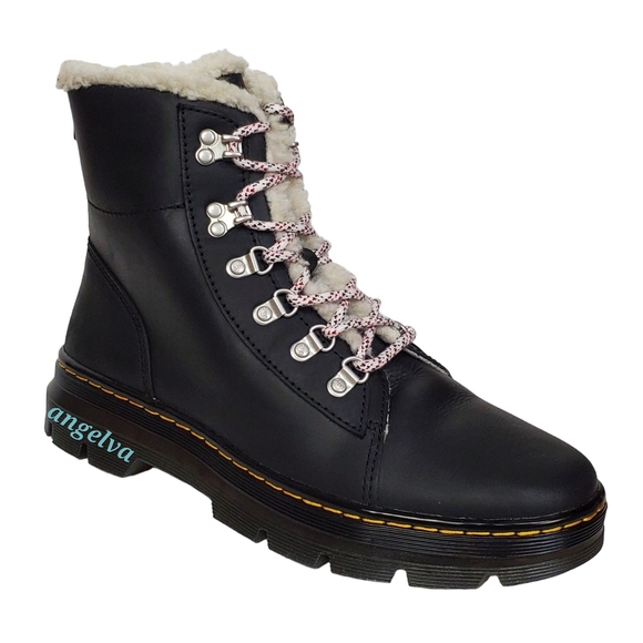 New Dr Martens combs faux fur shearling lined leather combat boots black winter - Picture 2 of 12